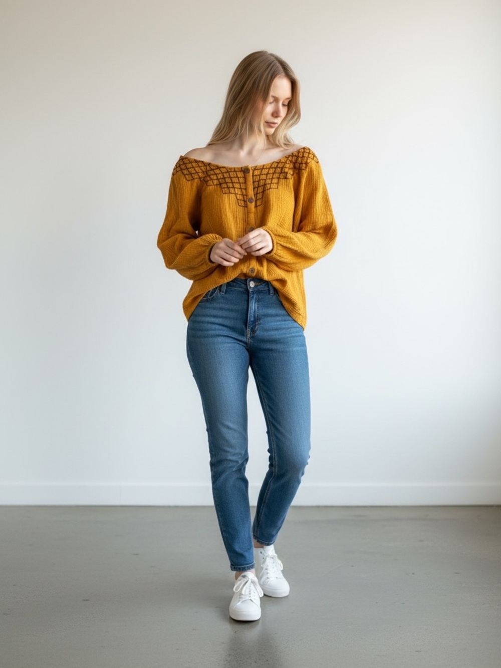Easel Mustard Yellow Cotton Gauze Boho Peasant Top Small NWT